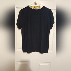 M&S Collections Black on Black Polka Dot Textured T-Shirt sz 18